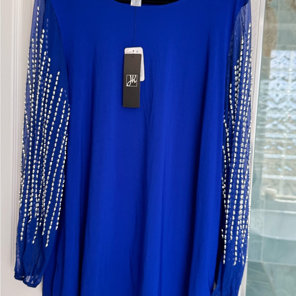 Joseph Ribkoff Royal Blue Dress with Beaded Sleeves